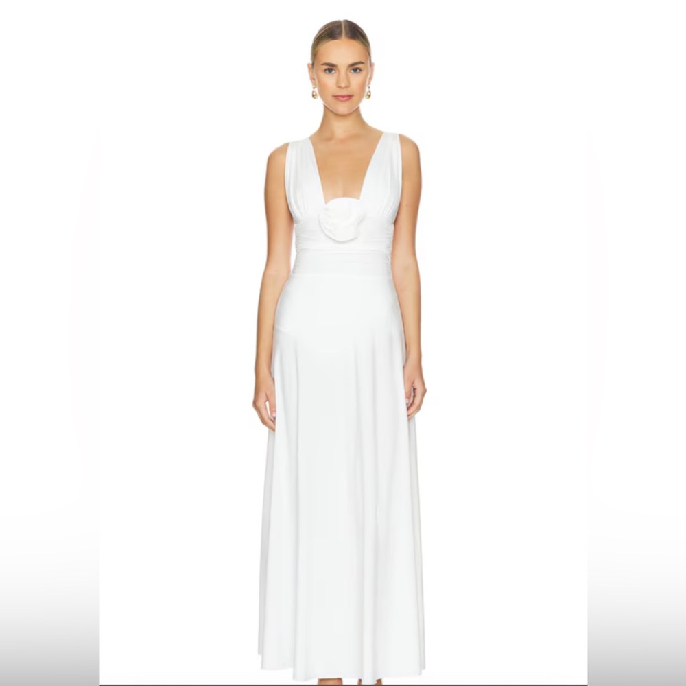MAYGEL CORONEL Orinoco Rosette Halter Midi-Dress in Off White